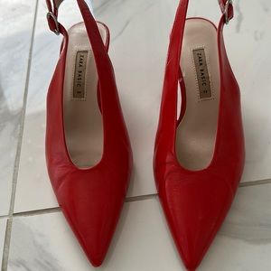 Red Zara kitten heel sling backs